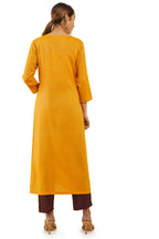 Soch Mustard Rayon Straight Kurta With Floral Embroidered Designs