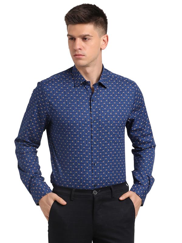 Turtle Men Cotton Blue Regular Fit Printed Shirts