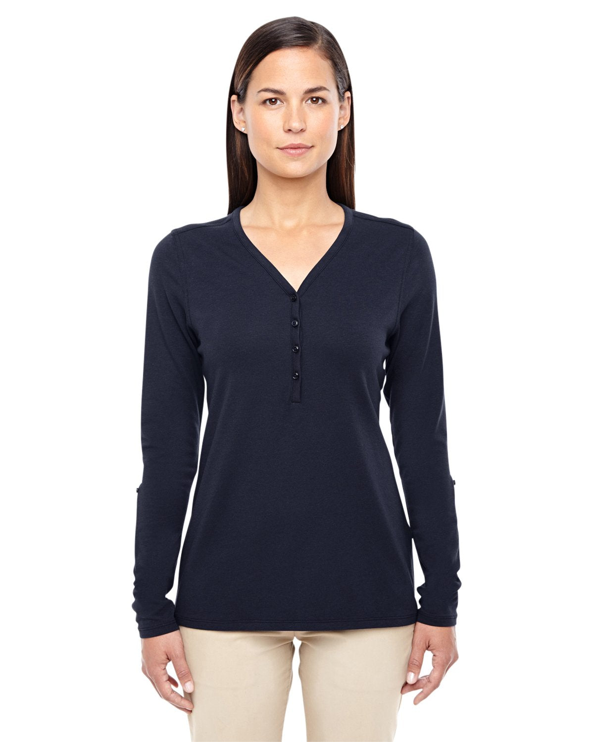 Ladies Perfect FitY-Placket convertible Sleeve Knit Top - WHITE - XS(D0102H7YEP8)