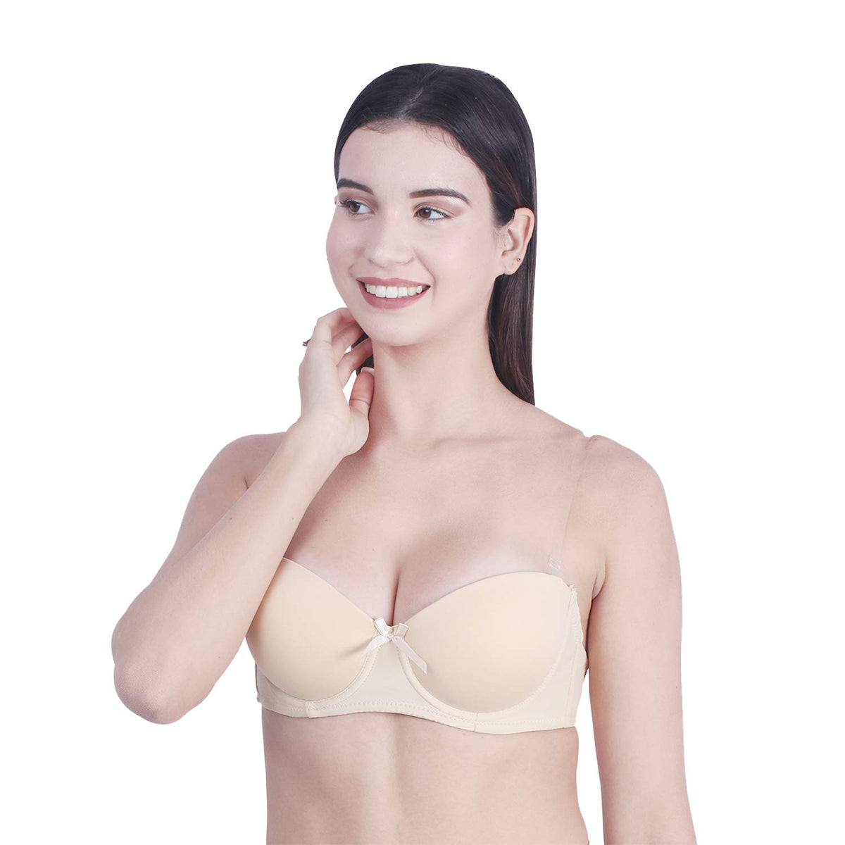 Brachy Women Cotton Nylon Spandex Padded Underwire Strapless Backless Invisible Clear Transparent Back Push Up Bra With (Free Ex 30