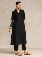Varanga Black Mandarin Witn V Neck Anarkali Front Slit Detailing With Trouser