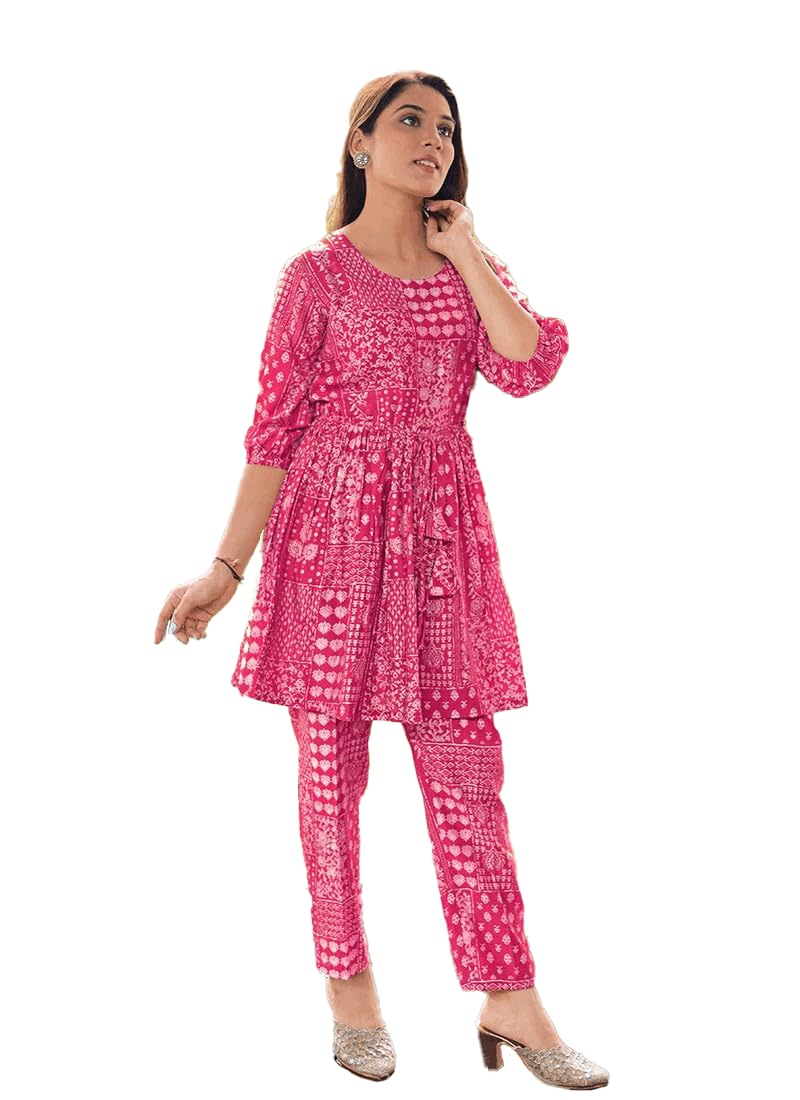 Shienzy Cotton Blend Geometric Regular Fit Women'S Kurtas & Kurtis (1526Shz_Pink_M)