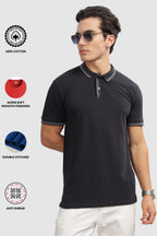 ADRO Polo T Shirt for Men | Black Polo T-Shirt | 100% Cotton Polo Tshirt | Regular Fit Polo| Available in Plus Size Polo|PN24-ST