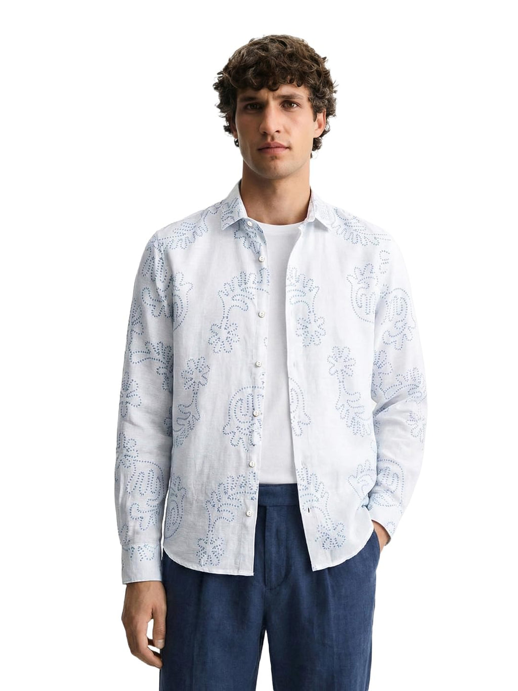 The Indian Garage Co Mens Slim Fit Printed Cutaway Collar Long Sleeves Resort Shirt