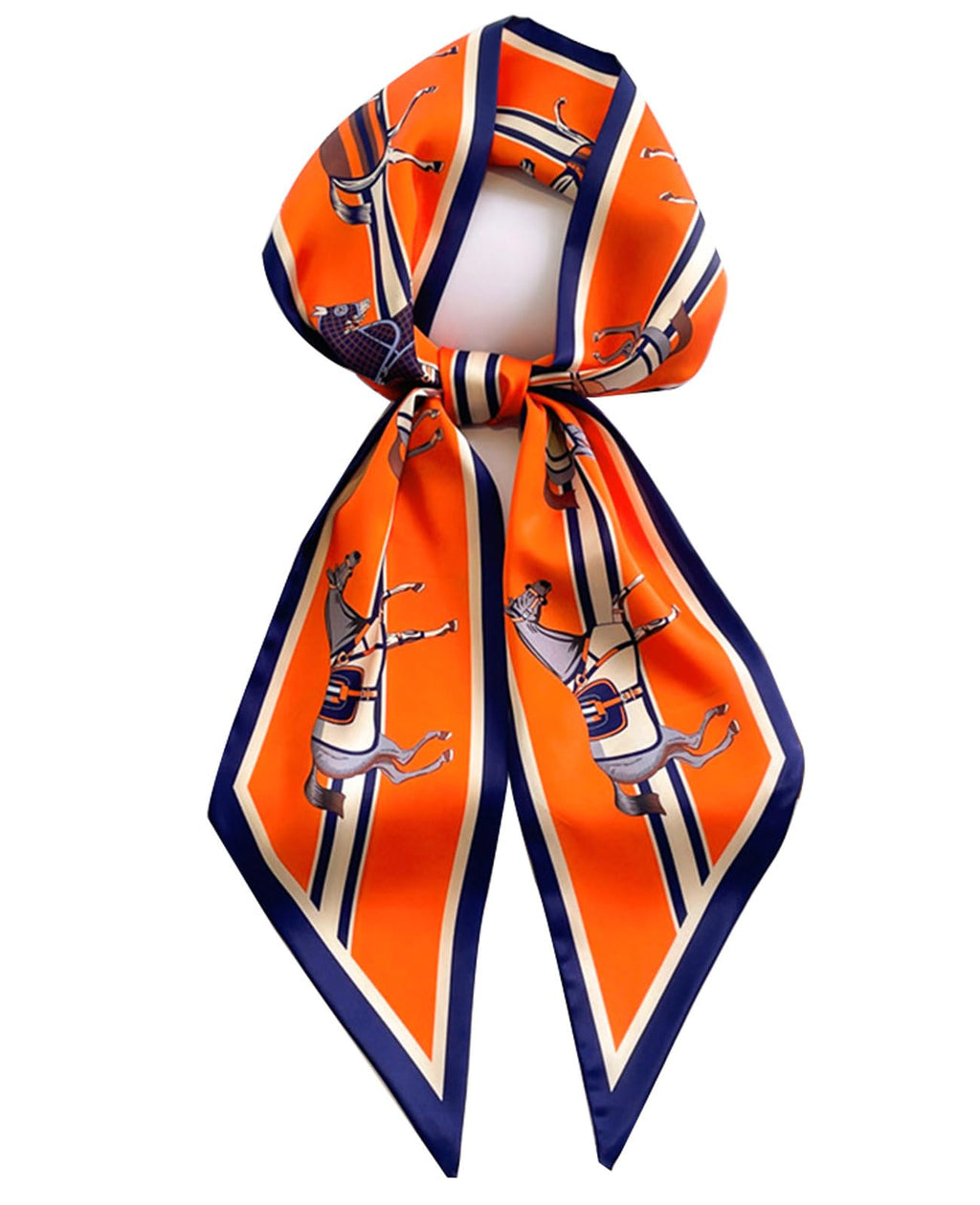 Clysoru Silk Neck Scarf Printed Scarves Head Women'S Fashion Oblique Angle Satin Scarfs For Bag Hair 59    X 5.9    (Orange blue