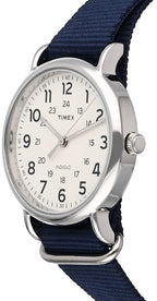 Timex Men's Weekender 40mm Watch - Silver-Tone Case Cream Dial with Blue Fabric Slip-Thru Strap