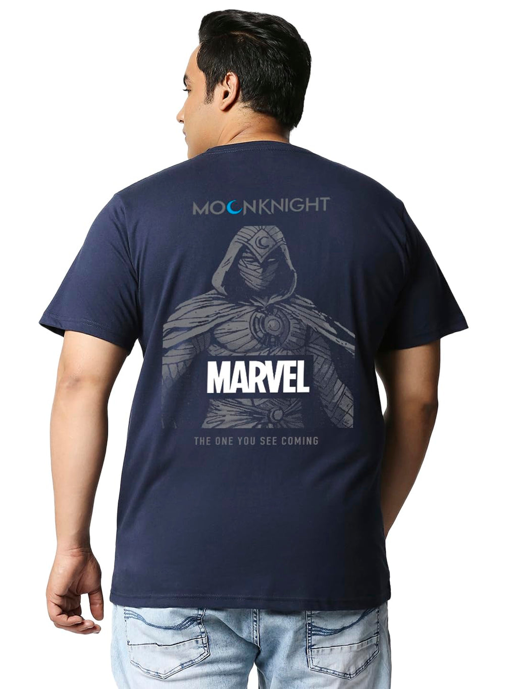 Bewakoof Official Marvel Merchandise Moon Knight Mens Graphic Print Oversized Fit Half Sleeve Round Neck Cotton Plus Size T-Shi