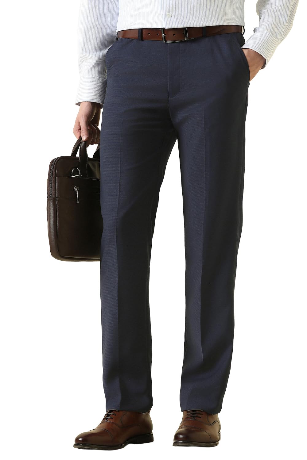 Men Navy Textured Formal Trousers 34