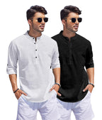 Hemrin Combo Of Men Solid Cotton Blend Straight Kurta Shirt Pack Of 2