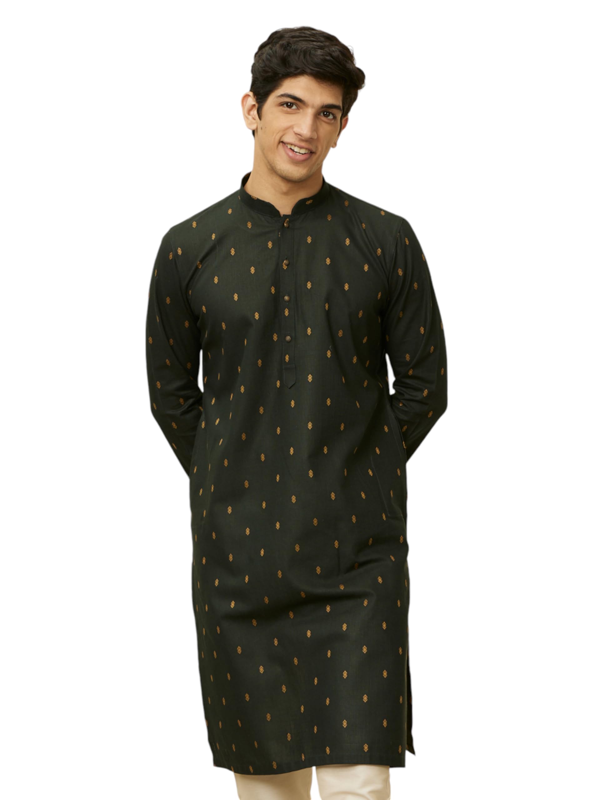 Manyavar MenS Timber Green Buta Printed Kurta (Xxl)