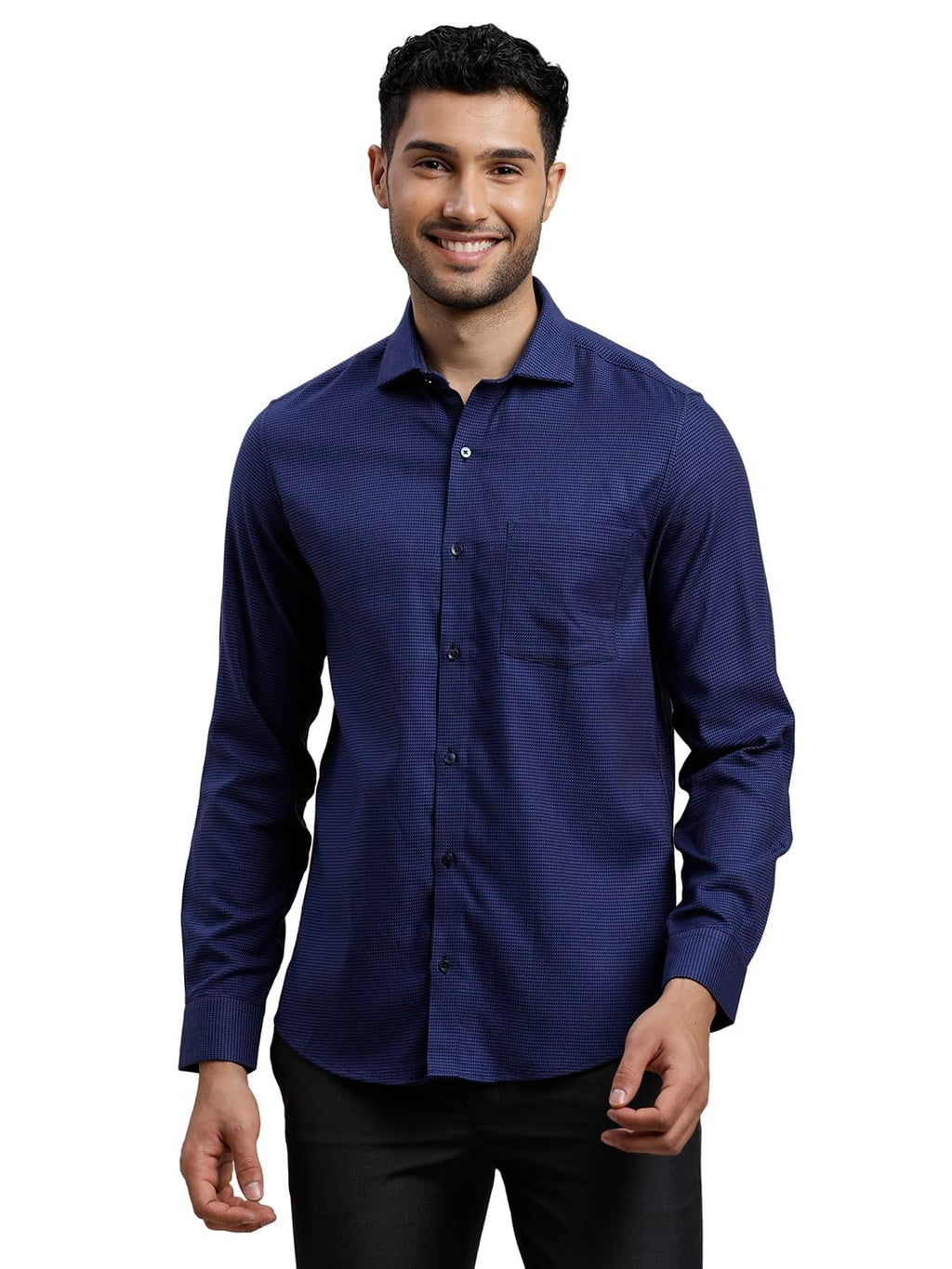 Turtle Men 100% Cotton Slim Fit Full Sleeve Indigo Blue Formal Shirt