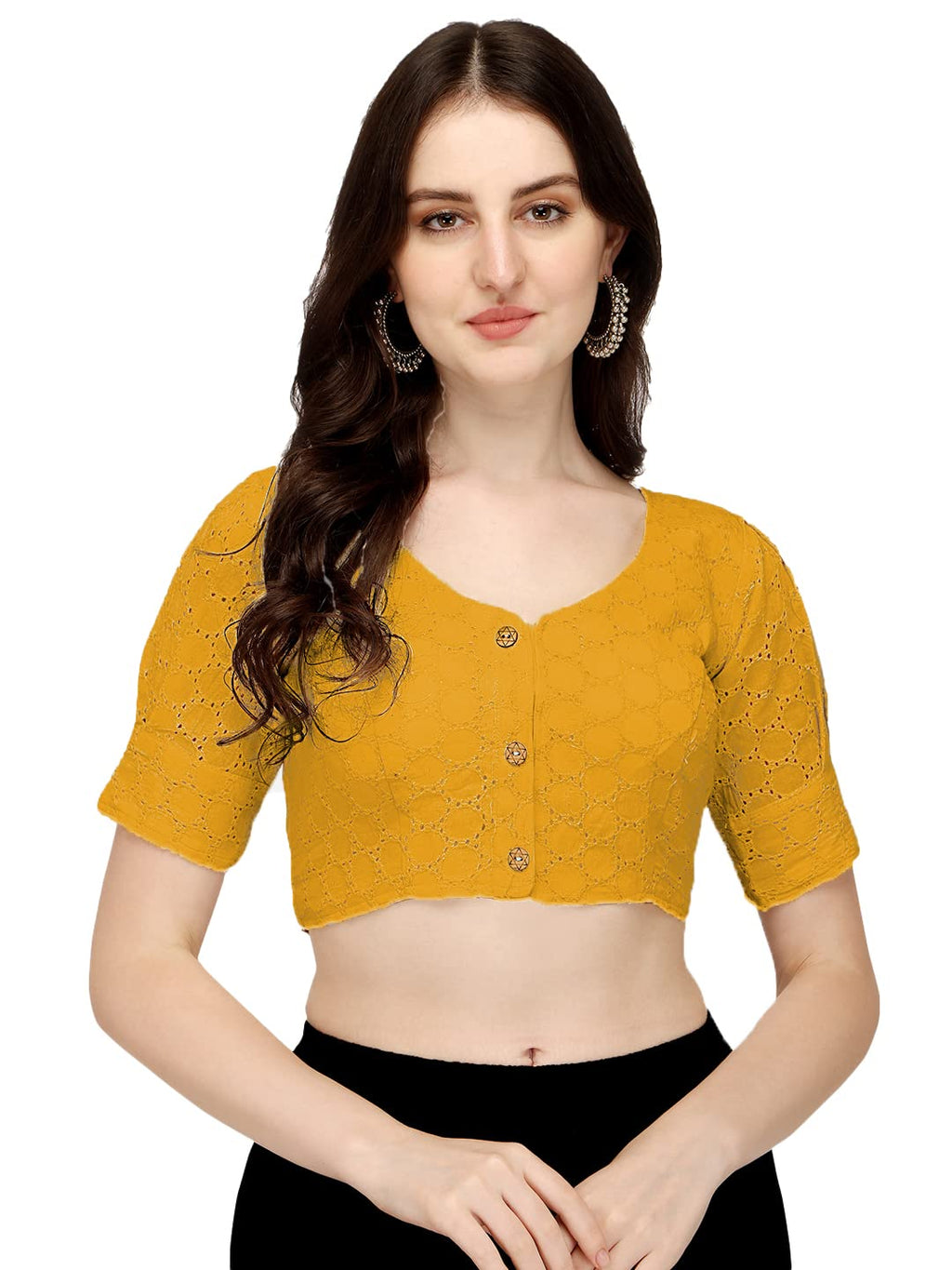 Pujia Mills WomenS Cotton Chikankari Embroidery Work Readymade Saree Blouse Readymade Puff Sleeve For Women V Neck Fancy Blouse