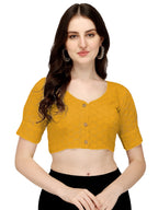 Pujia Mills WomenS Cotton Chikankari Embroidery Work Readymade Saree Blouse Readymade Puff Sleeve For Women V Neck Fancy Blouse