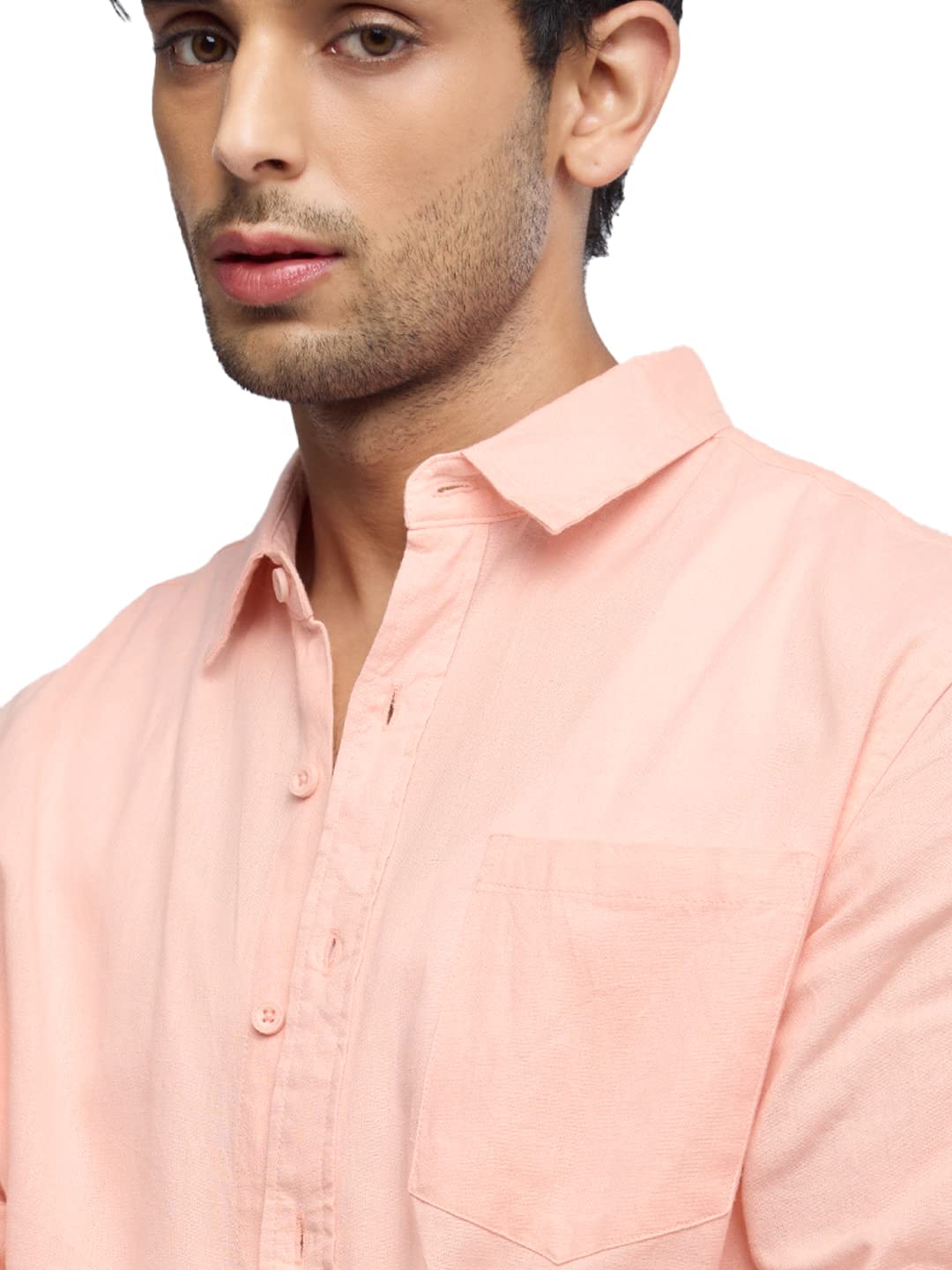 The Souled Store Solids: Lobster Bisque Men and Boys Regular fit Full Sleeve Cotton Blend Pink Color Linen Shirts Shirt for Men