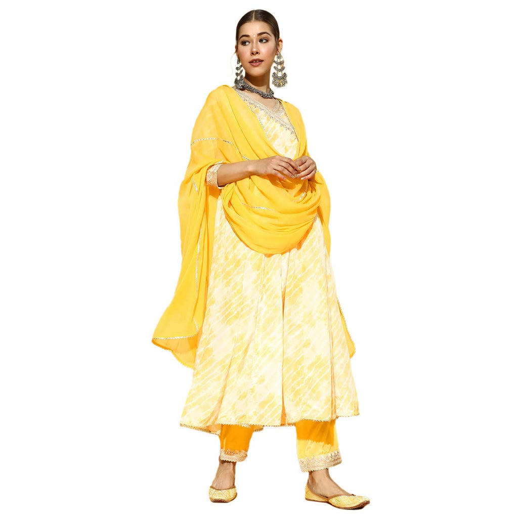 ishin Womens Silk Blend Embroidered Anarkali Kurta suit set With Dupatta & Pants Kpdrlc-17010ff_M_Yellow