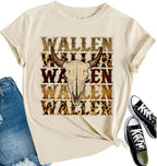 Wallen Shirt Women Funny Leopard Steer Skull Graphic Tee Top Country Music Shirt Western Short Sleeve Letter Print Shirt (Meduim