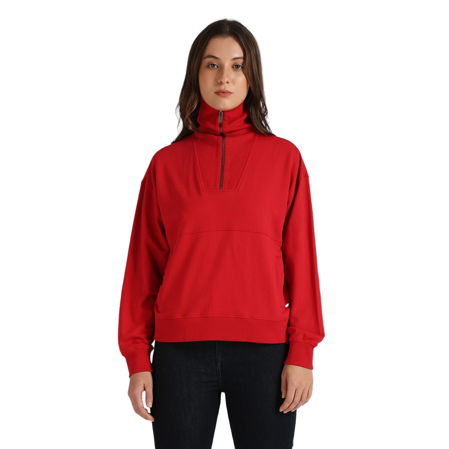 Red Full Sleeve Zipper Sweatshirt