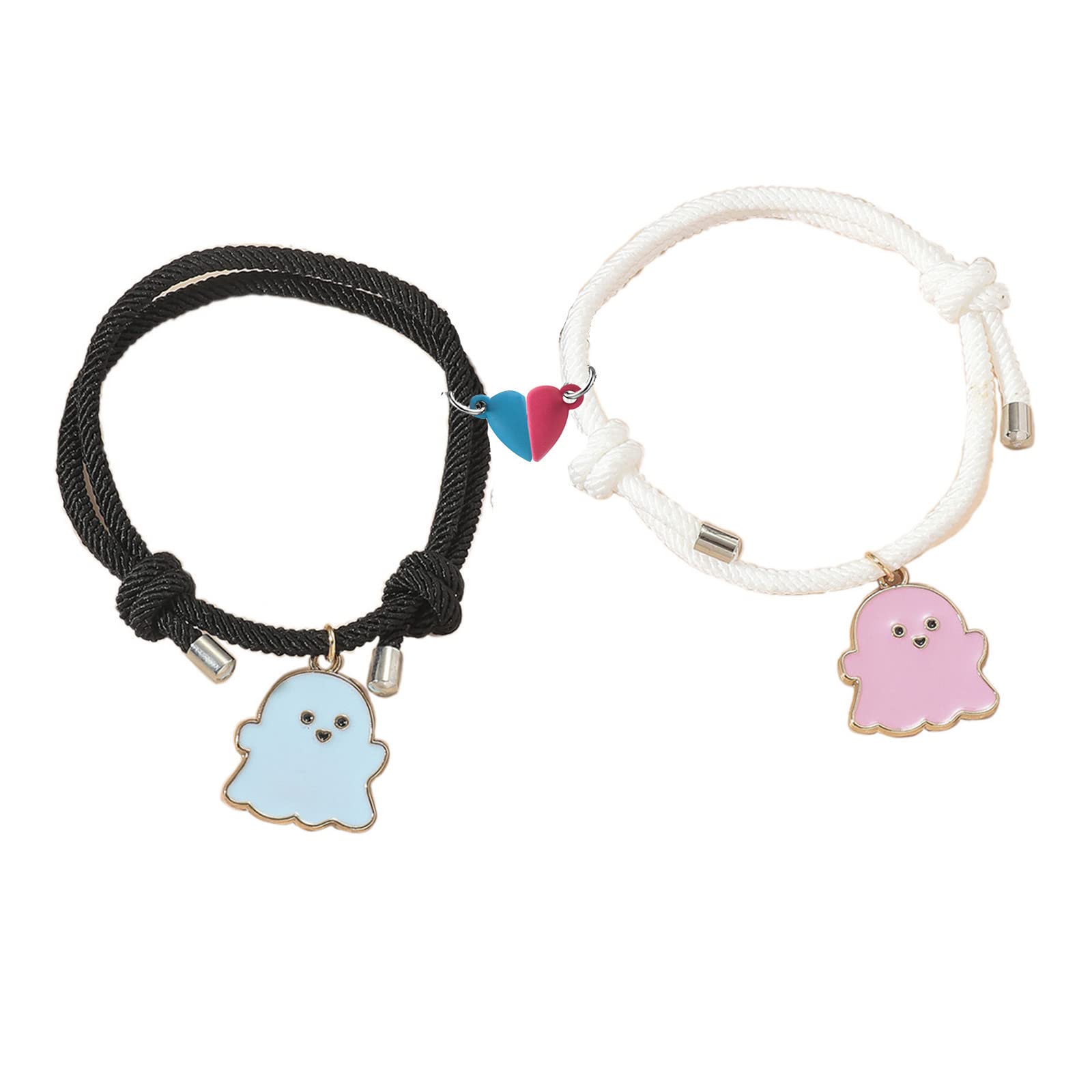 2Pcs Magnetic Love Heart Couple Matching Bracelet Set Adjustable Braide Rope Halloween Mummy Ghost Bat Devil Pumpkin Wizard Brac