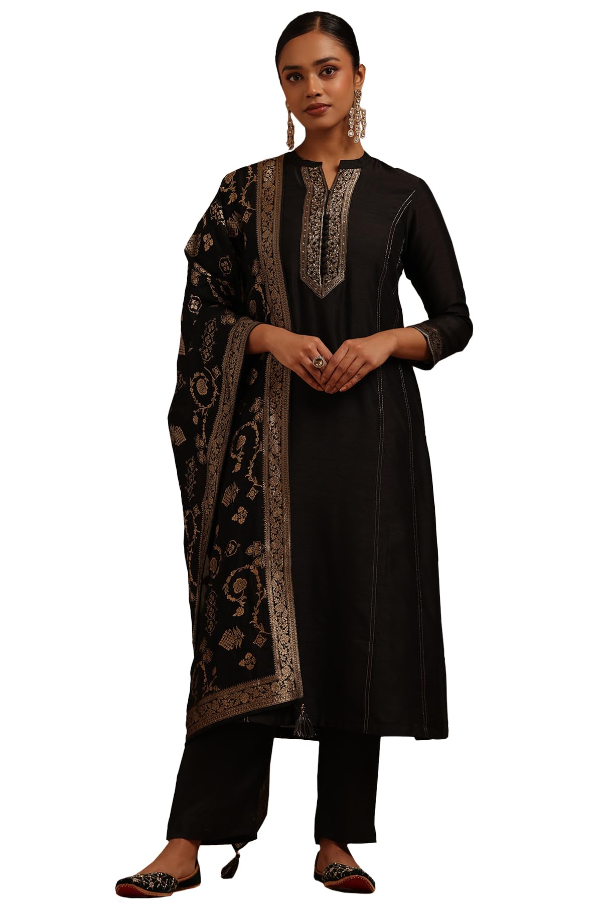 Soch Women Vichitra Zari Woven Suit Set with Cutwork
