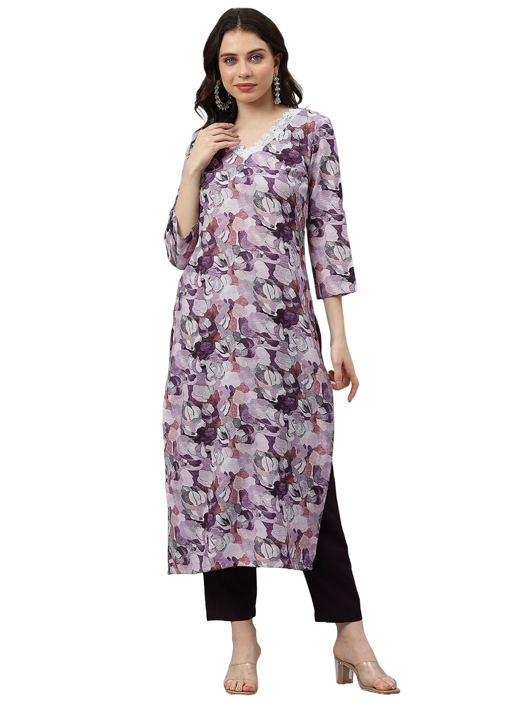 ANNI DESIGNER Womens Cotton Blend Straight Fit Printed Kurta with Pant (SouthZ Purple-NW_S_Wine_Small)