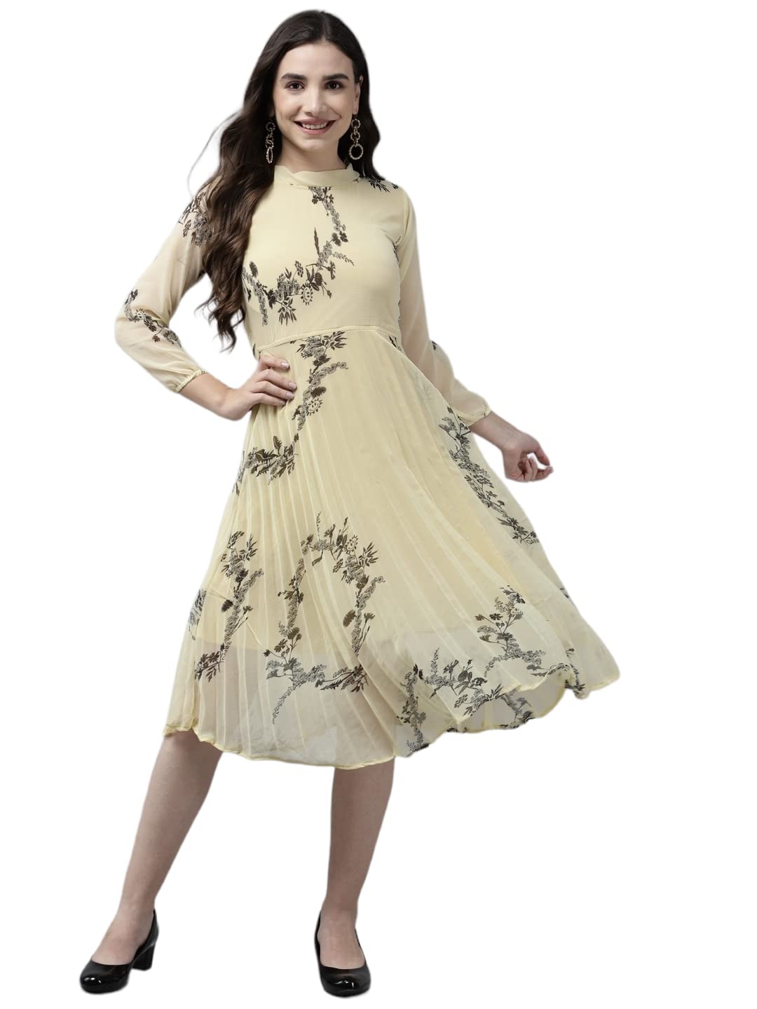 Aarika Womens Lemon Color Georgette Printed Middi (Dr-A-W-510-Lemon-M)