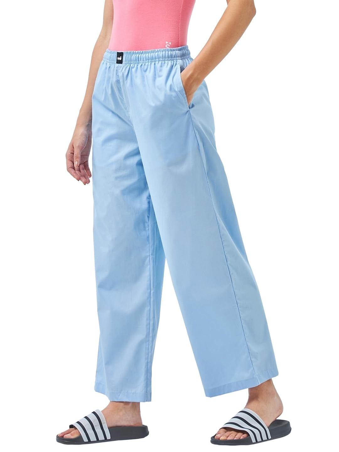 Bewakoof Women Mid Rise Solid Regular Fit Cotton Pyjama_ 604941 Blue L