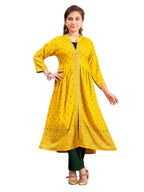 Aarika Girls Ethnic Wear Yellow-Dark Green Colour Foil Print Rayon Kurti Pant Set-8-15 Years (Kp-Sd-5826)