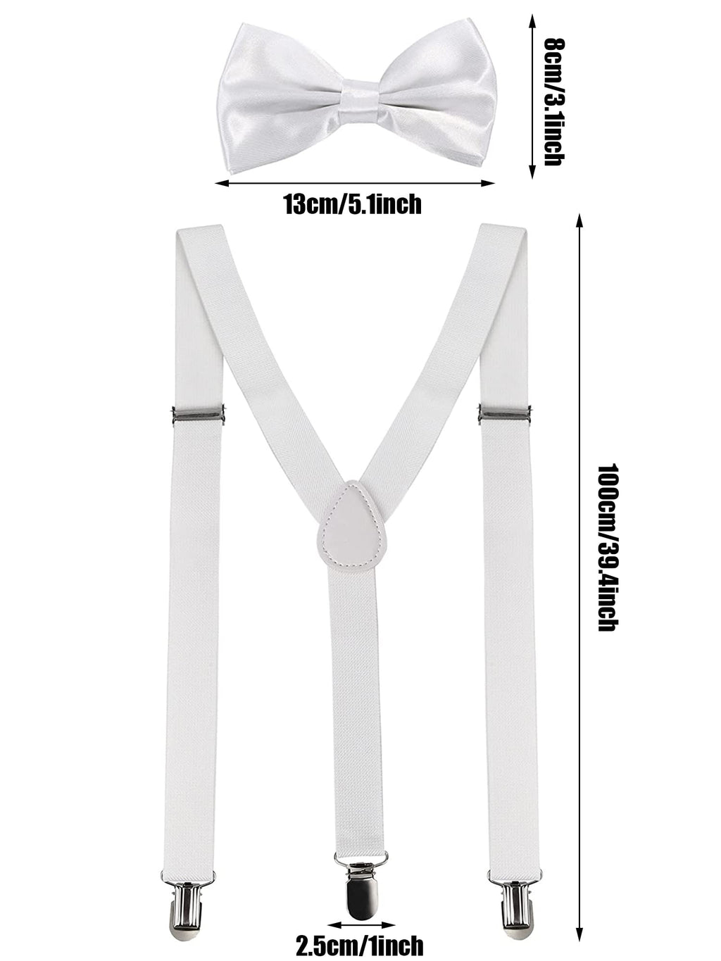 SATINIOR Suspender and Bow Tie Set 80s Clip on Suspenders for Men Women(White)