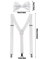 SATINIOR Suspender and Bow Tie Set 80s Clip on Suspenders for Men Women(White)