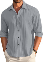 Finivo Fashion MenS Casual Cotton Plain Button Down Shirt Long Sleeve Textured Summer Beach Shirt For Men