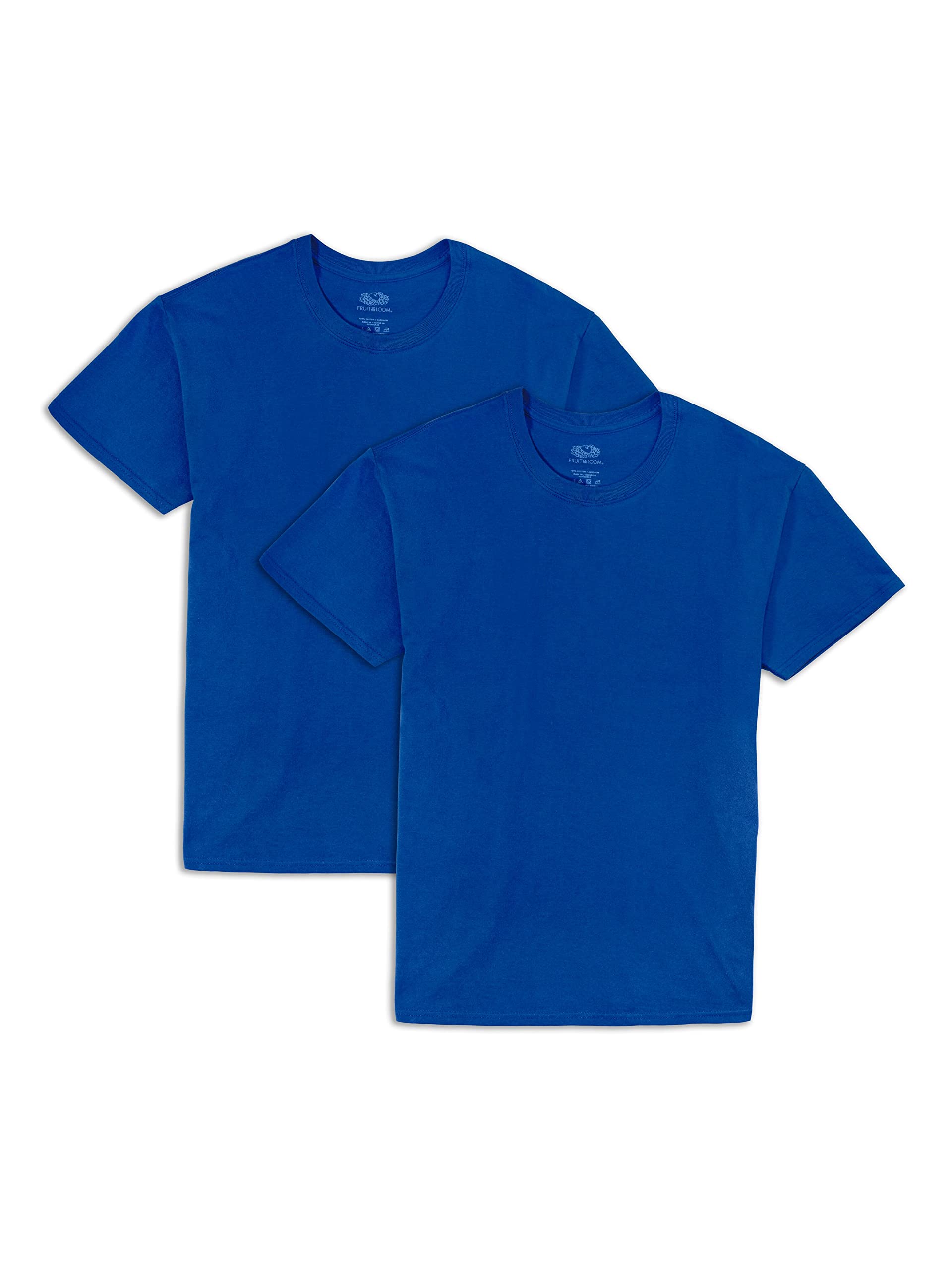 Fruit of the Loom Men's Eversoft Cotton T-Shirts (S-4XL), Crew-2 Pack-Blue, 4X-Large