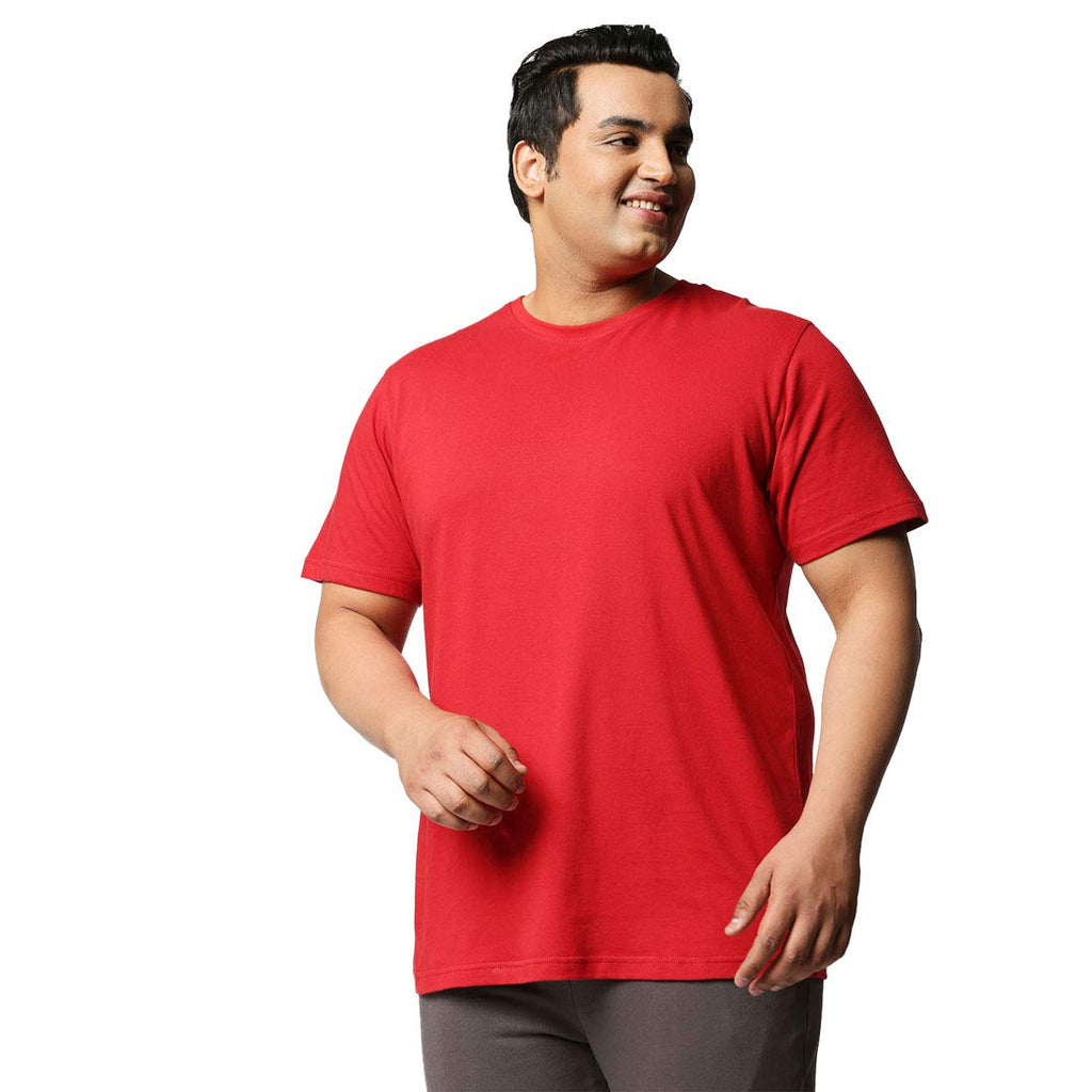 Bewakoof Mens Solid 100% Cotton Plus Size T-Shirt - Regular Fit, Round Neck, Half Sleeves