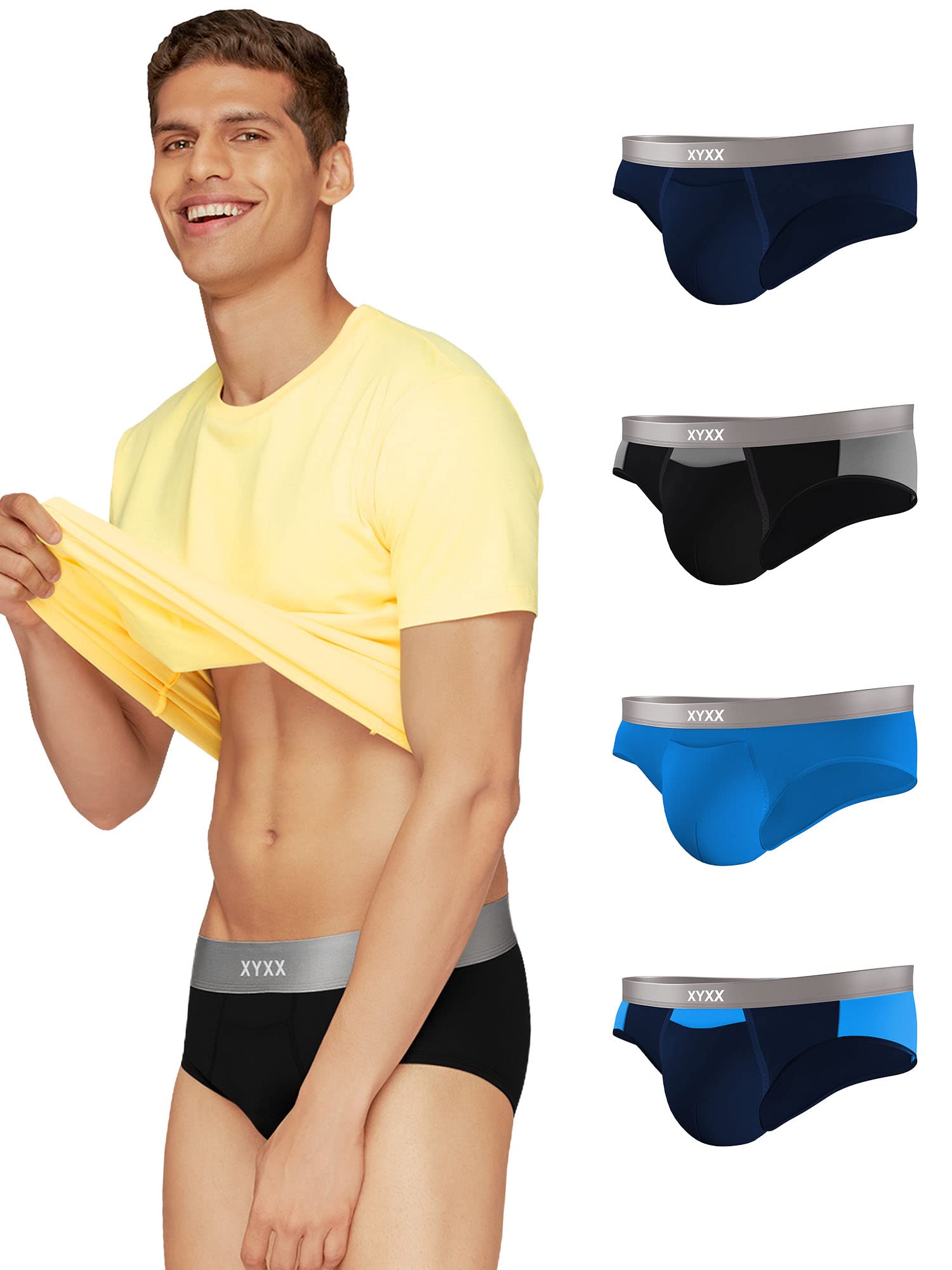 XYXX Mens Underwear Illuminati IntelliSoft Antimicrobial Micro Modal Brief Pack of 5 (Black ; Ture Blue ; Black Iris ; Black & 