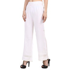 Popwingscasual Rayon White Flat Front Straight Leg Lace Work Palazzo For Women || Pull-On Palazzo For Women || Long-Length Summe