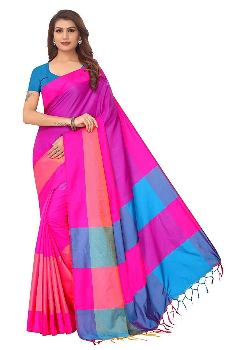 DHRUVI TRENDZ Womens Banarasi Cotton & Silk Saree (Dt-S1224_Pink_One Size_Pink)