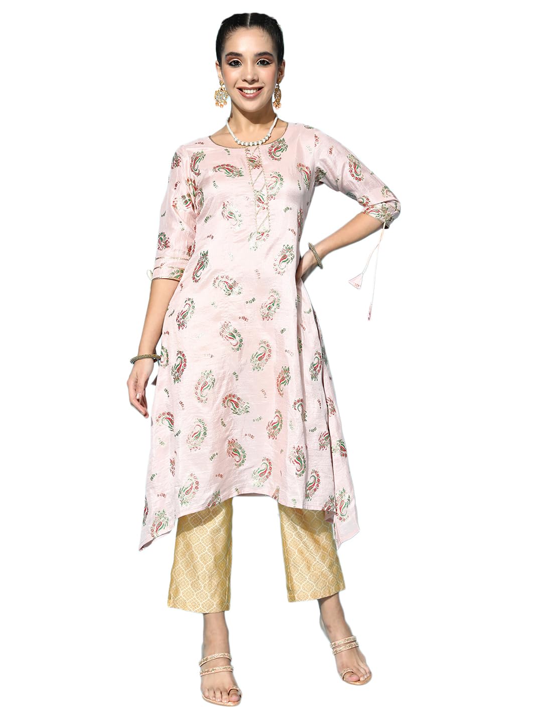 Libas Women'S Silk Printed A-Line Kurta (24057O_Pink