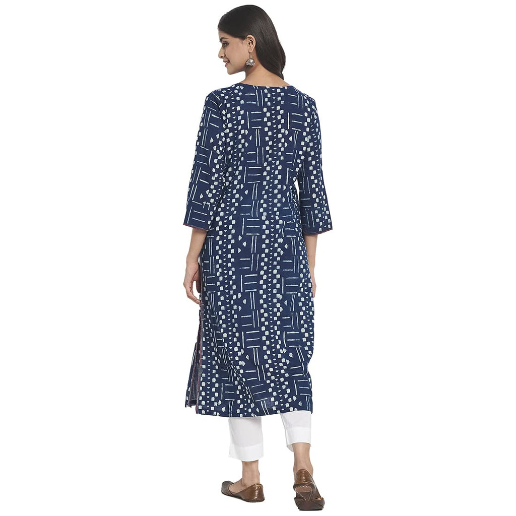 Fabindia Women Cotton Printed Long Kurta Indigo