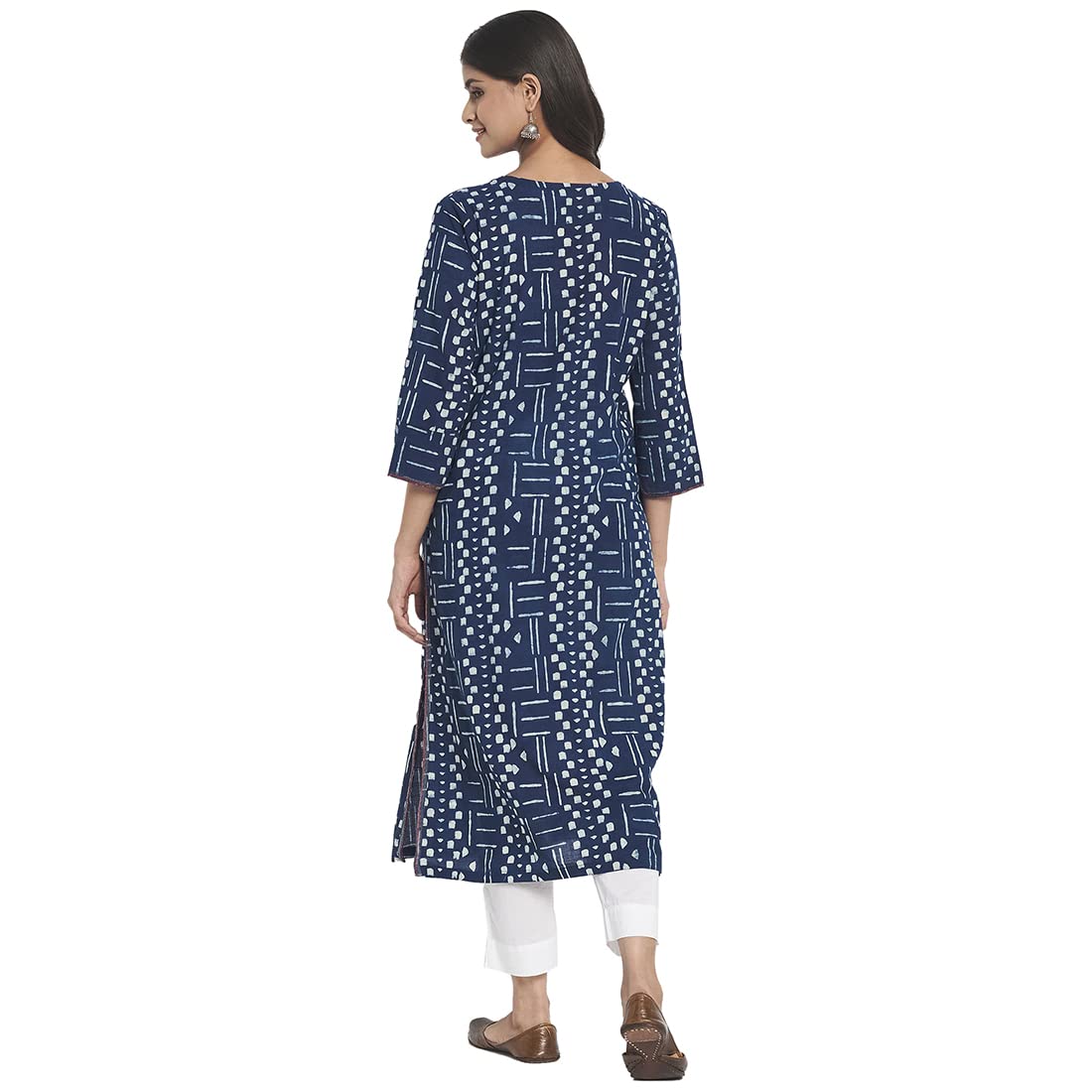 Fabindia Women Cotton Printed Long Kurta Indigo