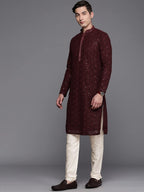 Manyavar Kurta Set For Men, Full Sleeves Mandarin Collar Ethnic Kurta Set For Engagement & Wedding, Party All Over Self Design K