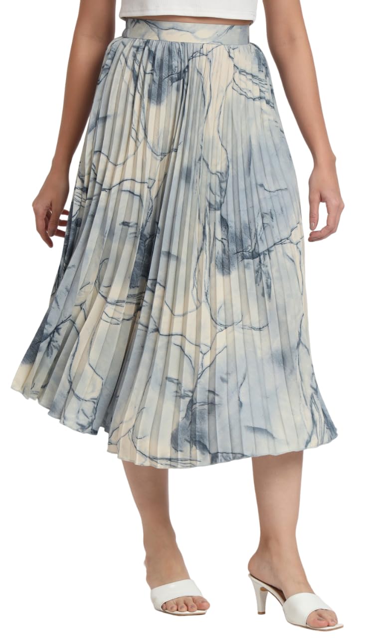 Kzully | Marble Elegance A WomanS A-Line Midi Printed Skirt Masterpiece Grey-Blue