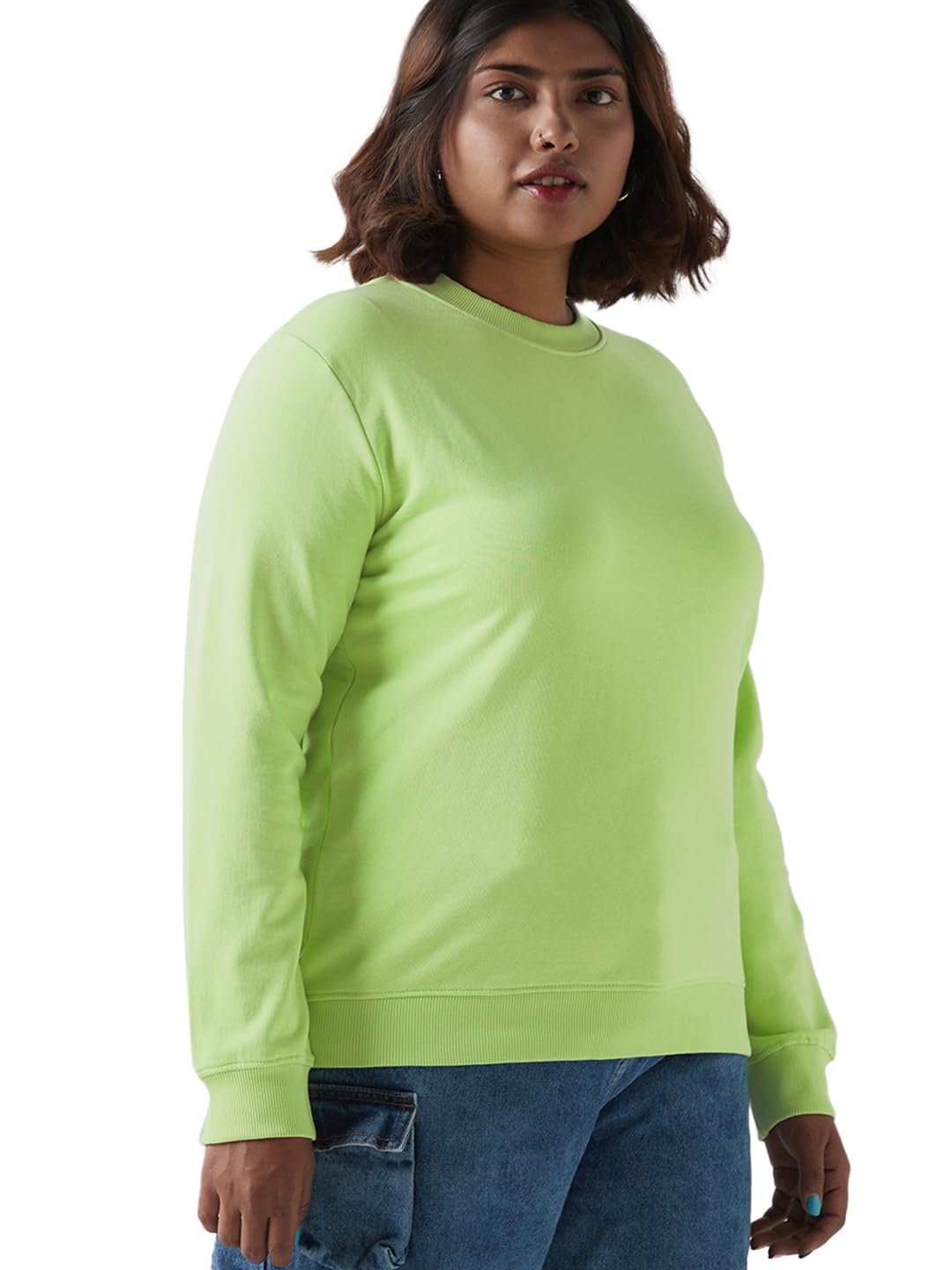 Bewakoof WomenS Solid Regular Fit Full Sleeve Round Neck Polycotton Plus Size Sweatshirt_641027_Green_5Xl