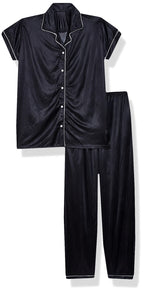 Clovia Womens Satin Casual Regular Pajama Set (NS1307P13XL_Black_XL)