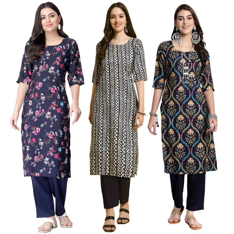 Pinkmint WomenS Crepe Printed Kurta Set Ethnic Wear Women Kurta Set Comfortable Kurta Set For WomenS(Pack Of 3)