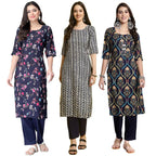 Pinkmint WomenS Crepe Printed Kurta Set Ethnic Wear Women Kurta Set Comfortable Kurta Set For WomenS(Pack Of 3)