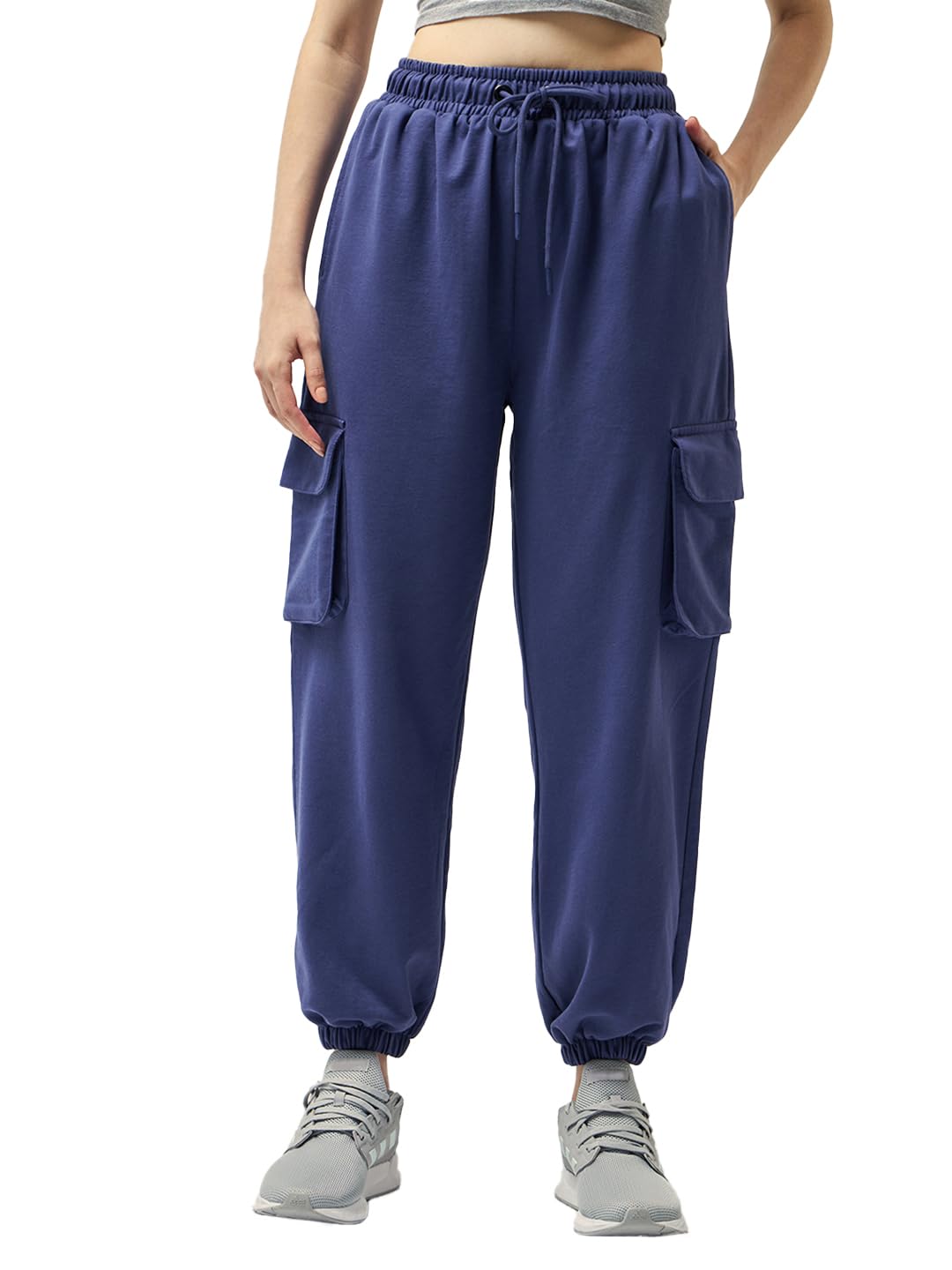 Bewakoof Air 1.0 Womens Solid Oversized Fit Mid Rise Joggers_609814_Blue_2XL