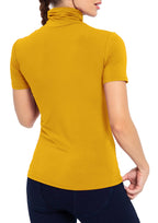 Women's Mock Turtleneck Top Short Sleeve Lightweight Active T-Shirt Mustard Medium
