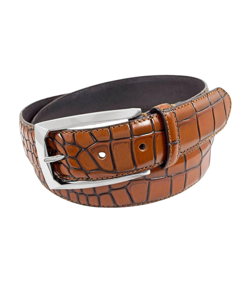 Stacy Adams MenS Ozzie Croc Embossed Belt, Cognac, 38 38