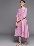 Libas WomenS Cotton Printed Regular Fit Kurta Sets (33239O_Lavender