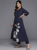 Varanga Women Blue Floral Printed Kurta With Bottom And Dupatta