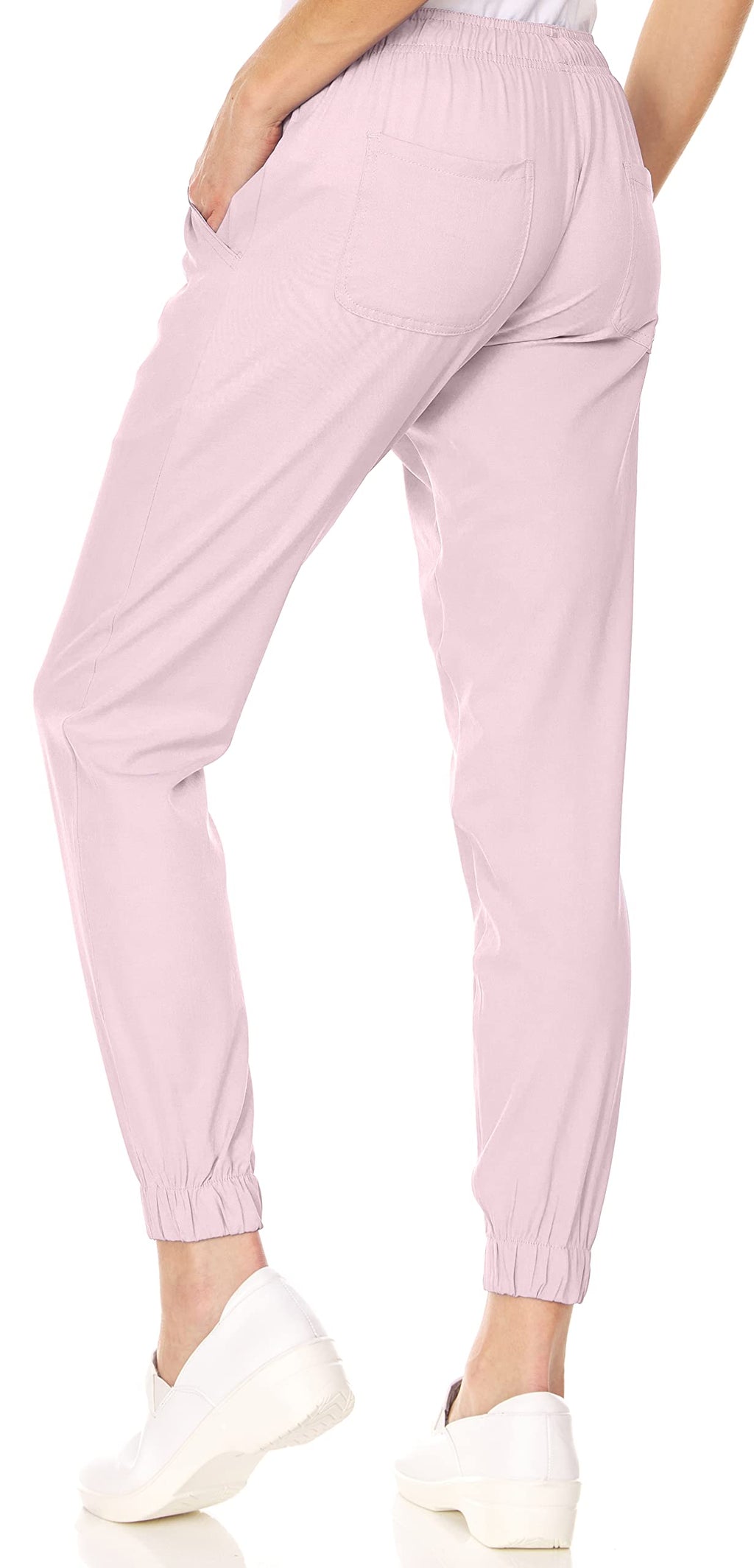 Mini Marilyn Scrub Joggers 4-Way Stretch Elastic Waistband Four Pocket Jogger Pants, Blush Size Large